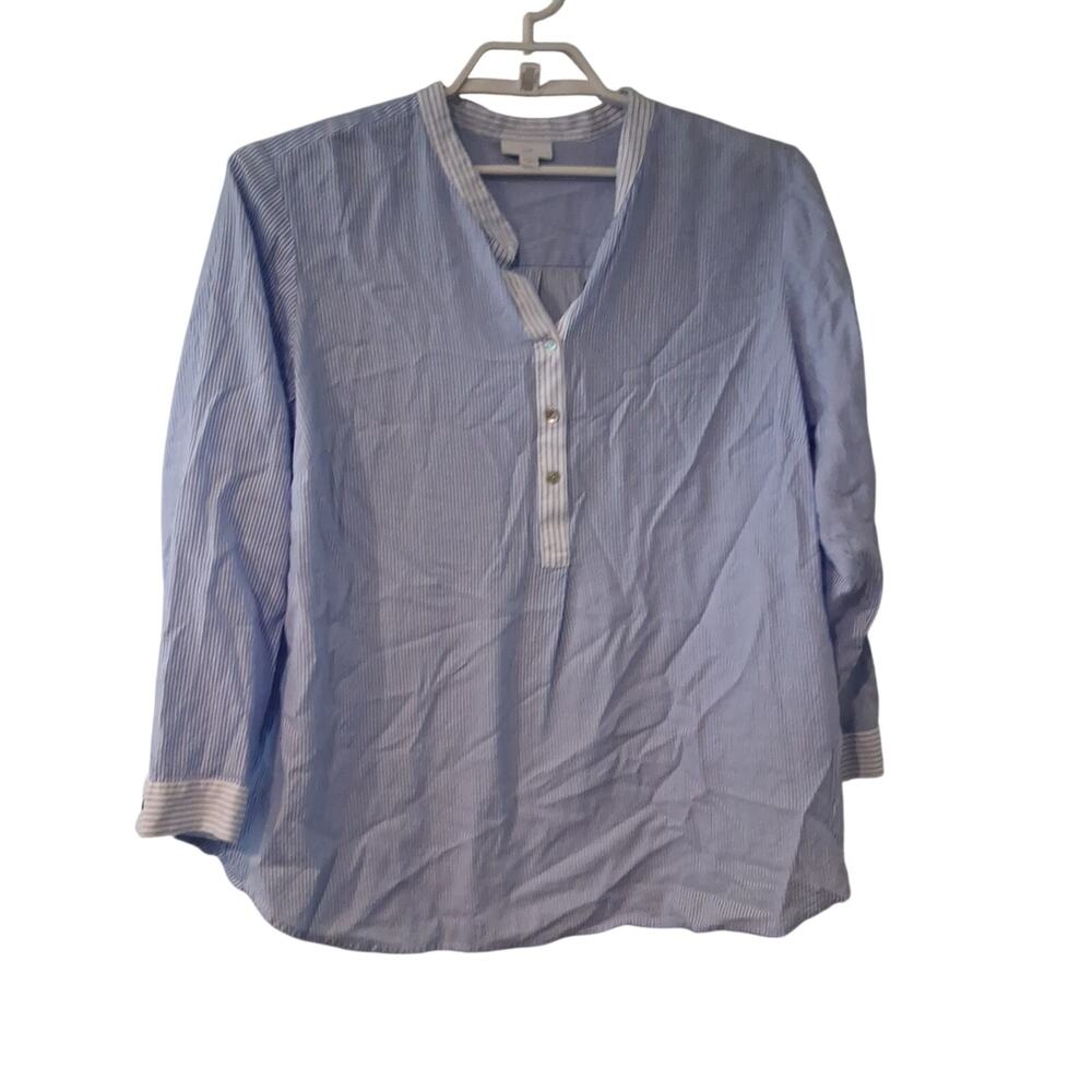 J Jill popover top womens 2X blue white striped shirt